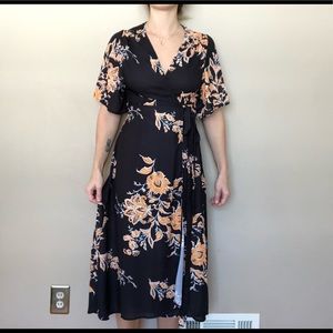 Floral midi wrap dress